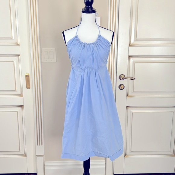 3.1 Phillip Lim Gathered Ruched Blue Cotton Dress Size 6 - Picture 3 of 14